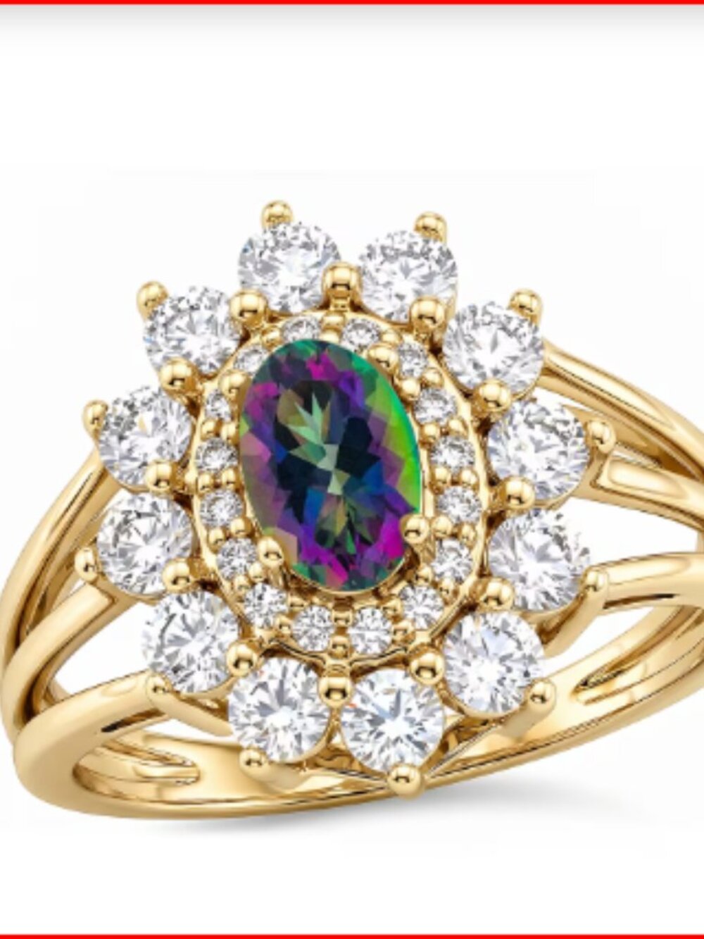 Mystic Topaz/Simulated Diamond Ring in 14K YG Over Sterling Silver - Picture 2 of 4